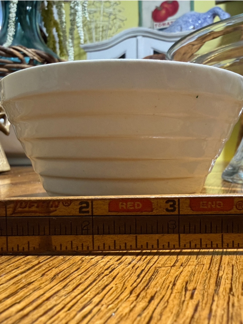 Vintage Bauer USA stoneware stained cream small cereal ribbed bee hive bowl